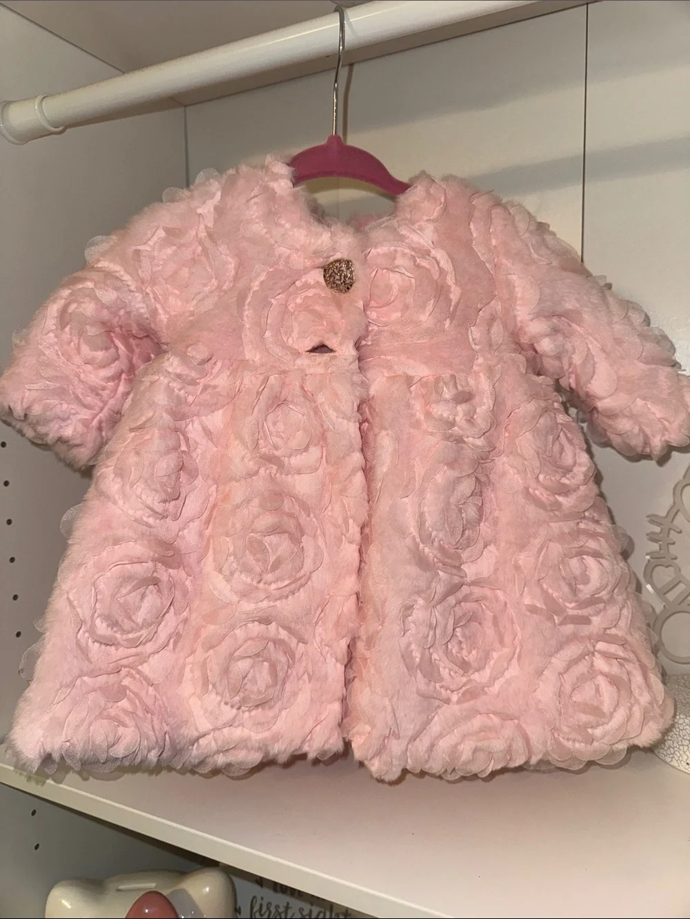 Pink Floral Faux-Fur Baby Coat
